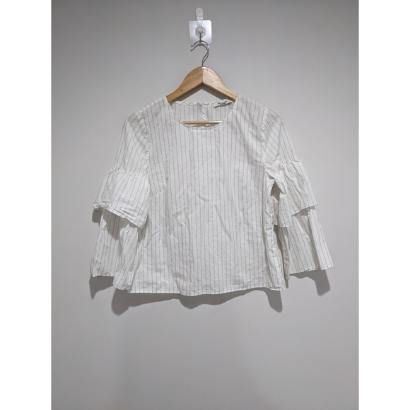Madewell Tops - Madewell White Ruffle Tiered Sleeve Top Size Small